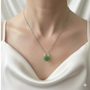 Vintage Genuine Jade pendant with Genuine 925 Silver Necklace